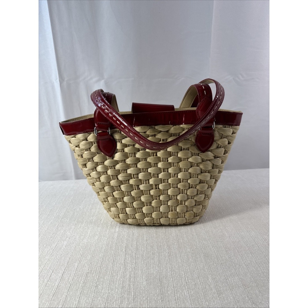 Brighton Candice Woven Straw Ladybug Tote Red Patent Leather Trim/ Ladybug Charm - Picture 3 of 9